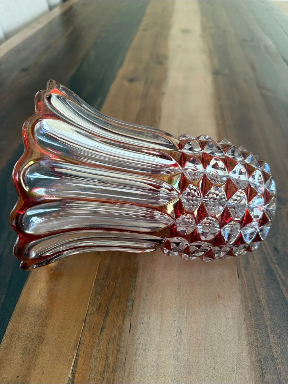 Ruby Red Crystal Glass Fluted vase potentially product of Val Lambert